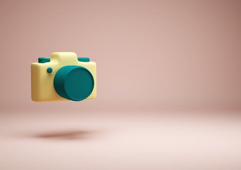 Yellow camera 3d green buttons render illustration photo