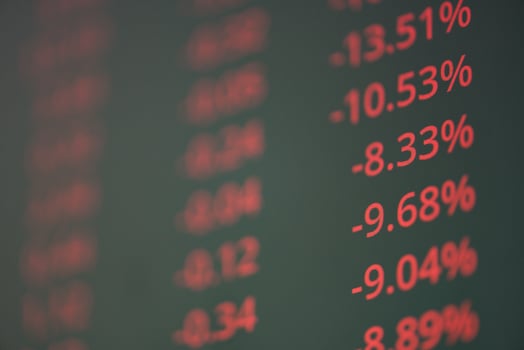 Stock market exchange graph chart, stock trade financial investment trade, Trading crypto currency technical price on screen, stock crash crisis red price loss photo