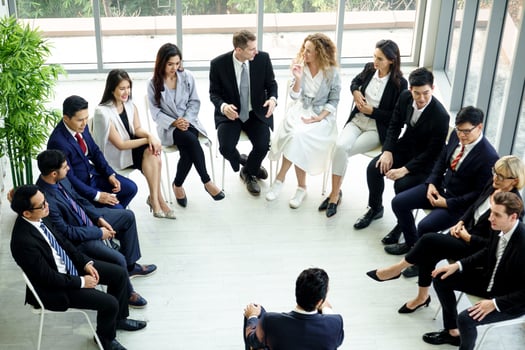 Business People Meeting Conference Discussion Corporate Concept in office. Team of new age Multiethnic Diverse Busy Business People in seminar Concept. photo