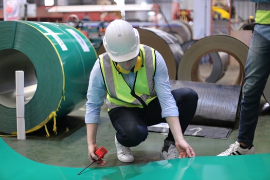 Industry worker Foreman or worker work at factory site check up machine or products in site. Engineer or Technician checking Material or Machine on Plant. Industrial and Factory. photo