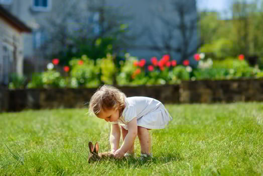 child with a rabbit photo