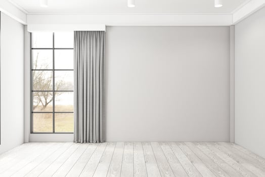 Empty room with gray wall and wood floor. 3d rendering photo
