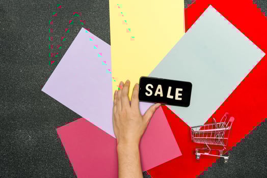 Sign with sale, Shopping and sales concept. Advertising message in black background. photo