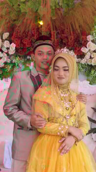 Cianjur Regency West Java Indonesia on June 15, 2021 - A happy couple.  Indonesian Muslim Wedding. photo
