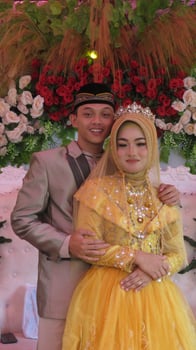 Cianjur Regency West Java Indonesia on June 15, 2021 - A happy couple.  Indonesian Muslim Wedding. photo