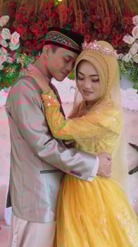 Cianjur Regency West Java Indonesia on June 15, 2021 - A happy couple.  Indonesian Muslim Wedding. photo