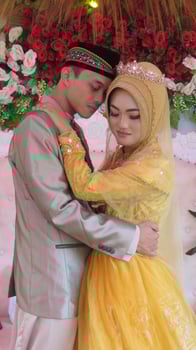 Cianjur Regency West Java Indonesia on June 15, 2021 - A happy couple.  Indonesian Muslim Wedding. photo