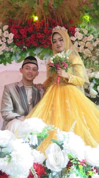 Cianjur Regency West Java Indonesia on June 15, 2021 - A happy couple.  Indonesian Muslim Wedding. photo