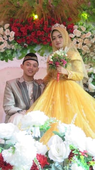 Cianjur Regency West Java Indonesia on June 15, 2021 - A happy couple.  Indonesian Muslim Wedding. photo