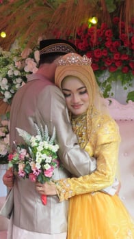 Cianjur Regency West Java Indonesia on June 15, 2021 - A happy couple.  Indonesian Muslim Wedding. photo