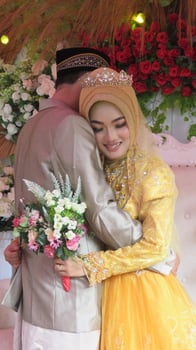 Cianjur Regency West Java Indonesia on June 15, 2021 - A happy couple.  Indonesian Muslim Wedding. photo