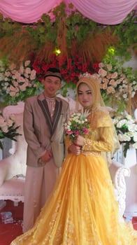 Cianjur Regency West Java Indonesia on June 15, 2021 - A happy couple.  Indonesian Muslim Wedding. photo