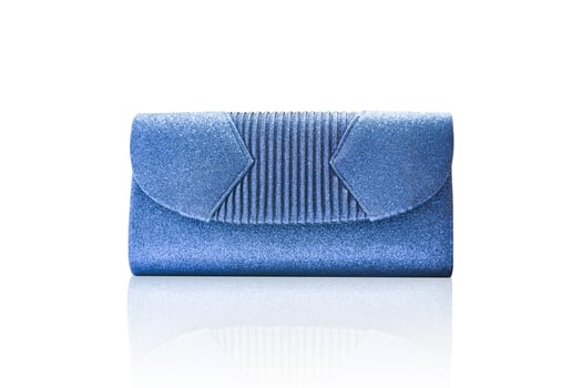 Blue clutch bag isolated on white background with clipping path. photo