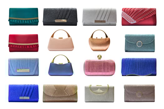 Collection of female clutch bag isolated on white background. Object with clipping path. photo