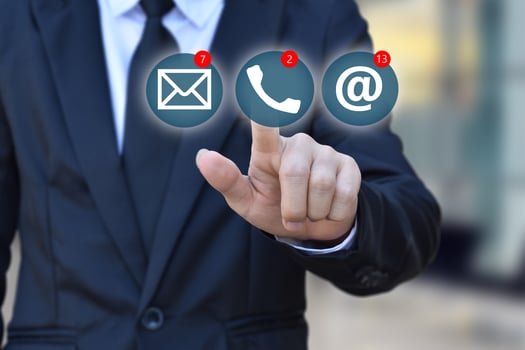 Businessman choosing virtual contact icon. CONTACT US Customer Support Hotline people connect photo