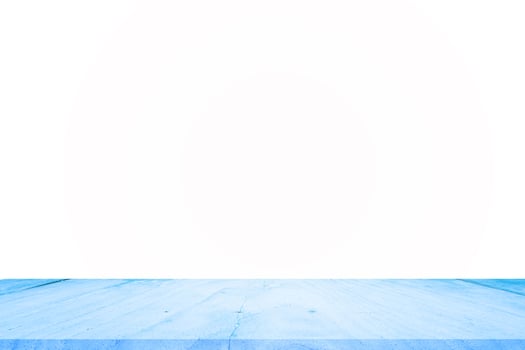 Empty blue wooden table top on white background. For product display or design. photo