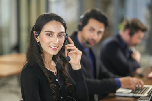 Service Team Concept. Operator or Contact Center Sale in Office, Information People Call Center, Quality Professional Team Sales Support Office. Environment Workplace Representative Company. photo