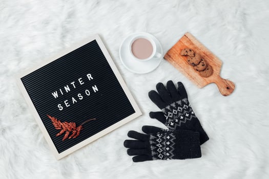 Flat lay with creative composition of winter  accessories background photo