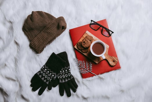 Creative flat lay composition for winter background photo