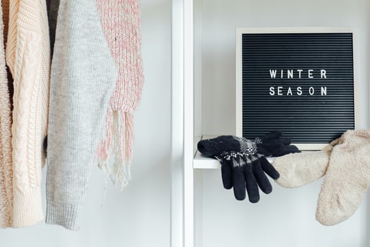 Winter clothes and accessories for winter season background concept photo