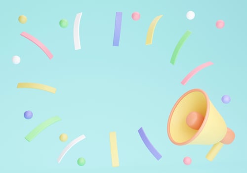 3D rendering of blank space for text with megaphone confetti on background. 3D Render. 3D illustration. photo