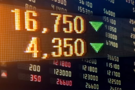 Stock market of currency exchange rate on monitor screen. photo