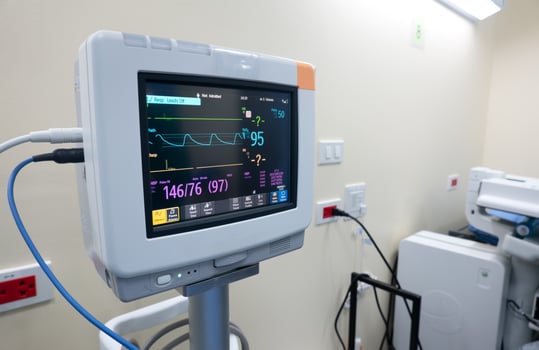 Heart rate monitor at patient room, A medical monitor displaying vital signs photo