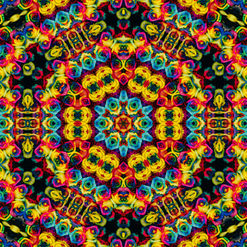 Colorful abstract square background. Kaleidoscope pattern of colorful flowers. Free background. photo