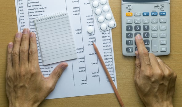 Man planning monthly budget, Finance about health concept photo