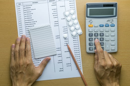 Man planning monthly budget, Finance about health concept photo