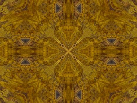 Reflection of colorful flowers in kaleidoscope pattern. Yellow and blue abstract background. Free photo. photo