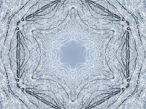 White snow kaleidoscope pattern. Abstract background with winter theme. Free photo. photo