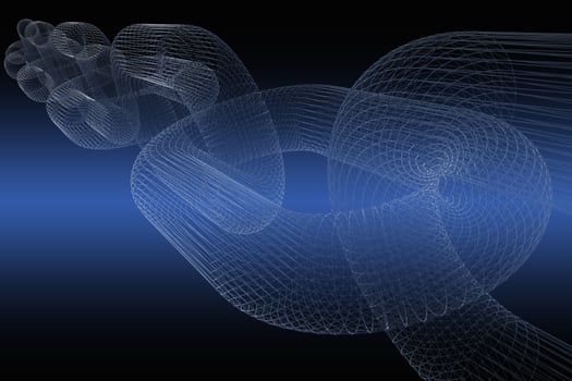 Block chain network concept 3d technology, background made of circle lines and particles. 3D rendering. photo