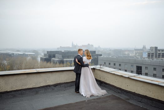 Two lovers walk along Krakow photo