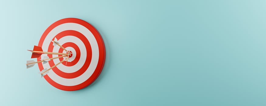 Target board with arrow on the blue background and copy space for challenge setup Business achievement goal and objective target concept by 3d render. photo