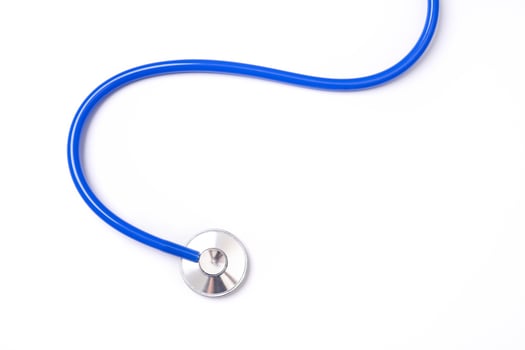 Blue stethoscope,object of doctor equipment,isolated on white background. Medical design concept,cut out,clipping path,top view,studio shot. photo