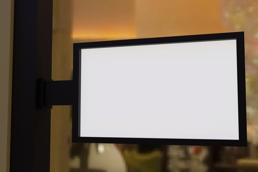 Sign outside of a shop logo mockup isolated photo