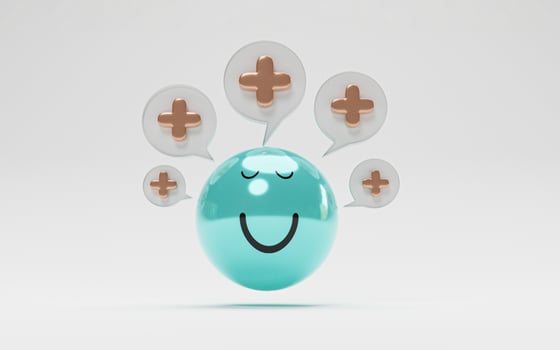 Isolate of blue smile face with plus sign for positive thinking mindset and happy life concept by 3d render. photo