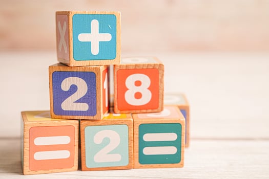 Number wood block cubes for learning Mathematic, education math concept. photo