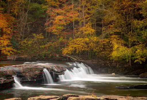 Cascades of the Valley Falls on a misty autumn day photo