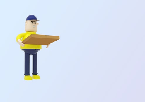 Pizza delivery man in yellow uniform 3d render photo