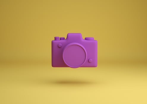 Pink camera on yellow background 3d render illustration photo