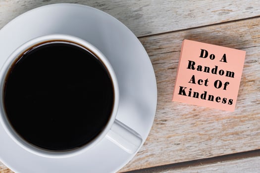 Motivational quote on notepad with white coffee cup on wooden desk. photo