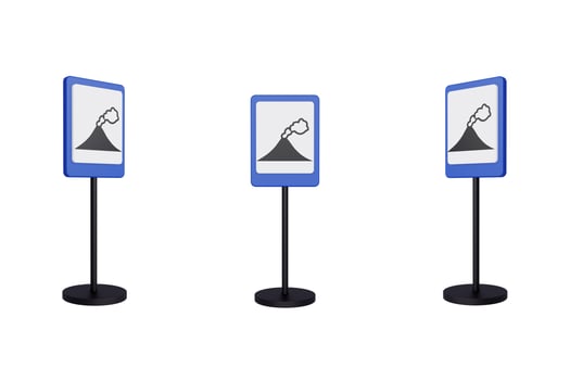 3d render illustration traffic signs of Volcano eruption evacuation route photo