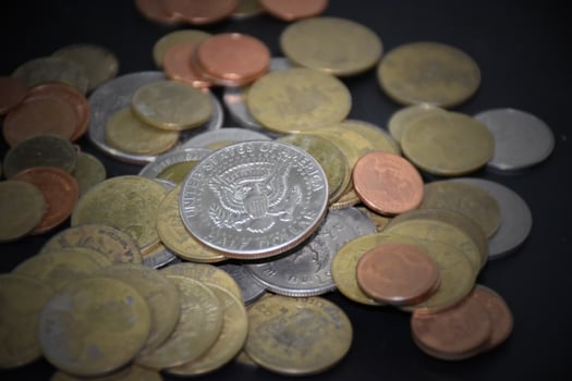 Thai bahts coins on dark background, photo