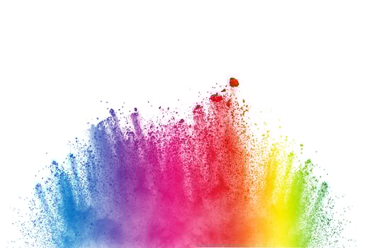 Abstract multi color powder explosion on white background.  Freeze motion of  dust  particles splashing. Painted Holi in festival. photo