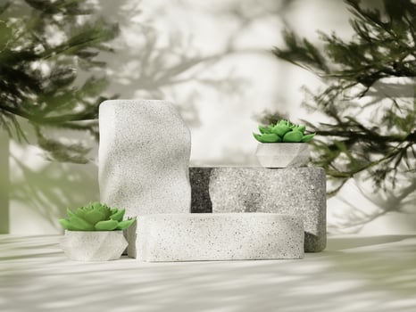 3d minimal brick display podiums with succulents and tree on white background. 3d rendering of realistic presentation for product advertising. 3d minimal illustration. photo