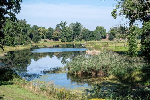 Park with lake in the sun photo
