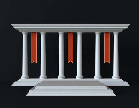 3d background of greek or rome interior scene with pedestal. stage to show cosmetic products 3d renderings photo