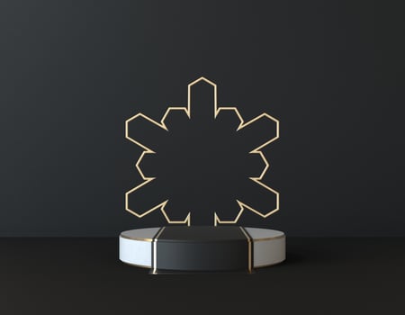 white and gold islamic 3d interior scene with pedestal in black background. stage to show cosmetic products 3d renderings photo